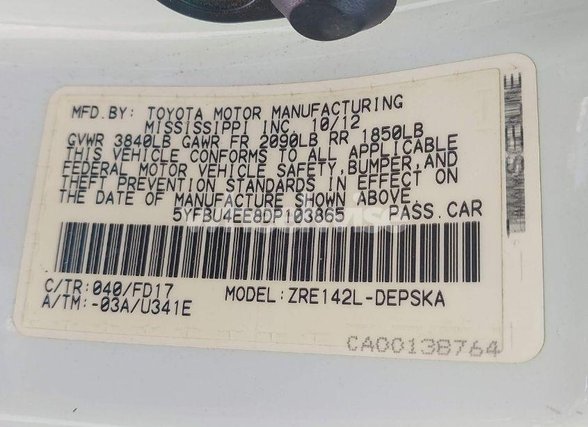 Photo 9 of 2013 Toyota Corolla S (VIN 5YFBU4EE8DP103865)