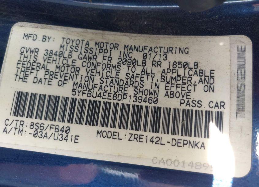 Photo 9 of 2013 Toyota Corolla LE (VIN 5YFBU4EE8DP139460)