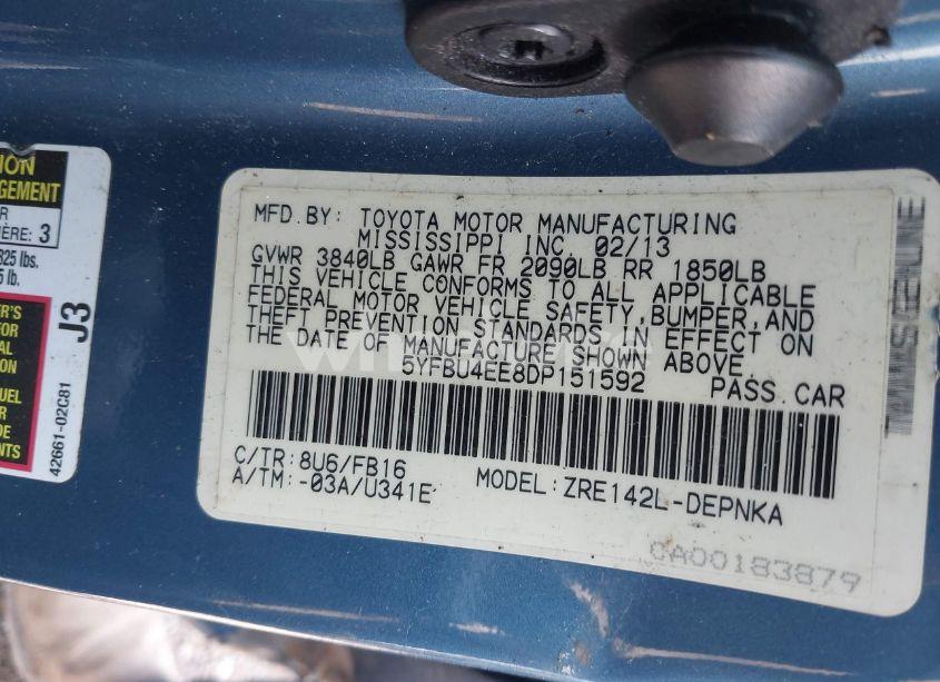 Photo 9 of 2013 Toyota Corolla LE (VIN 5YFBU4EE8DP151592)