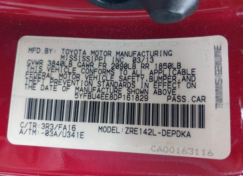 Photo 9 of 2013 Toyota Corolla L (VIN 5YFBU4EE8DP161829)