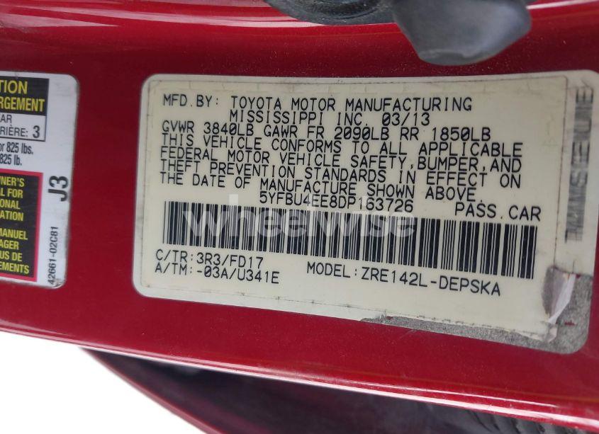 Photo 9 of 2013 Toyota Corolla S (VIN 5YFBU4EE8DP163726)