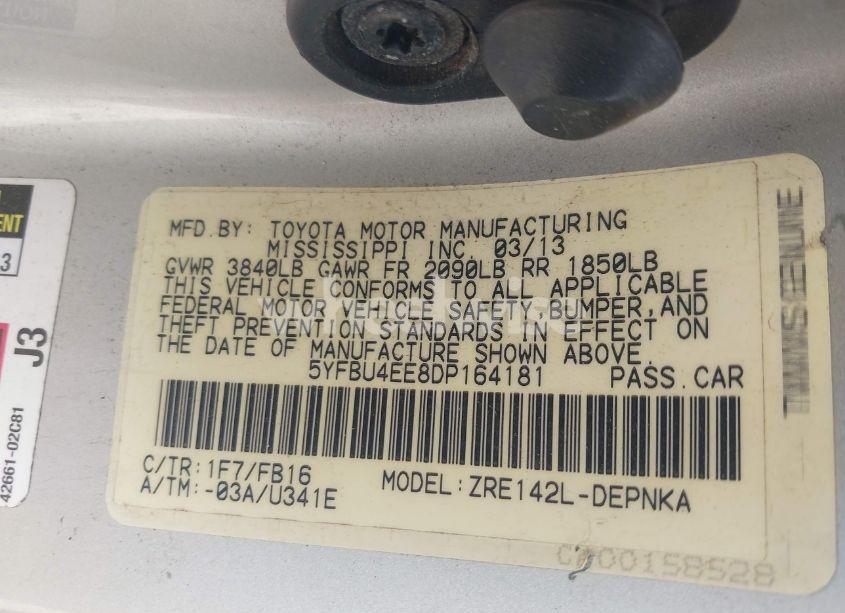 Photo 9 of 2013 Toyota Corolla LE (VIN 5YFBU4EE8DP164181)