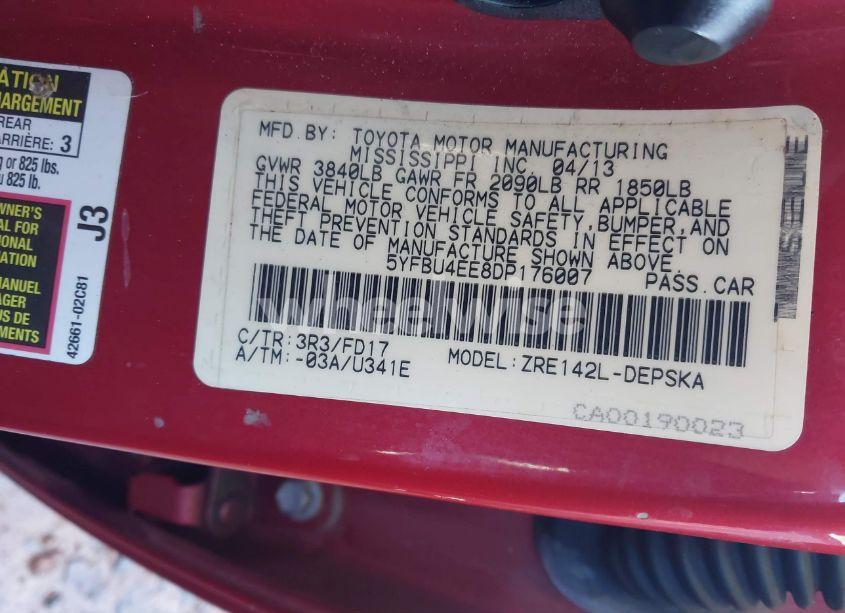 Photo 9 of 2013 Toyota Corolla S (VIN 5YFBU4EE8DP176007)