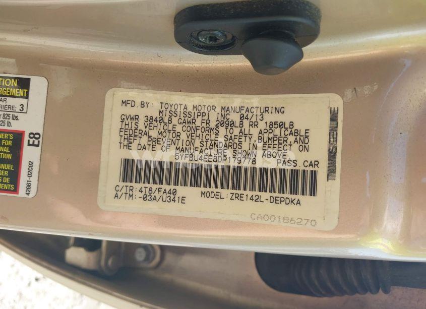 Photo 9 of 2013 Toyota Corolla L (VIN 5YFBU4EE8DP179778)