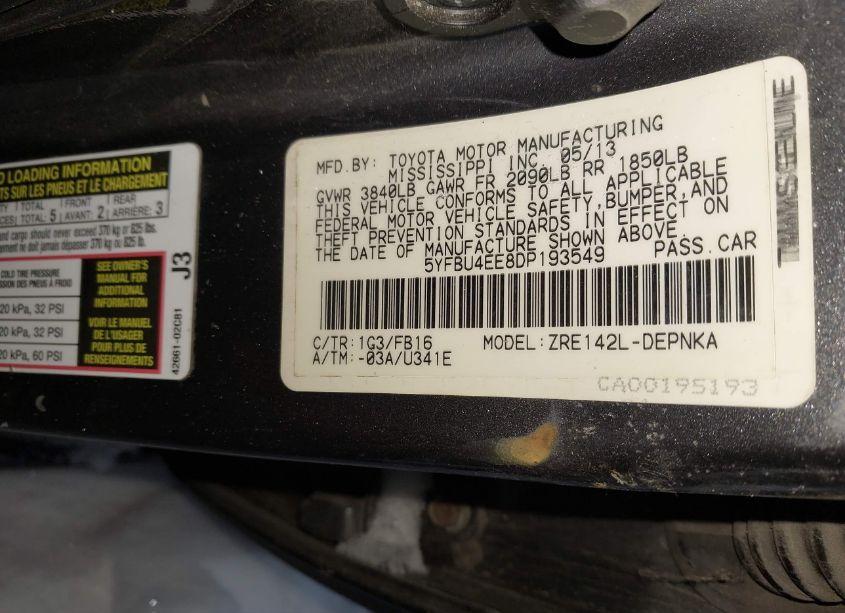 Photo 9 of 2013 Toyota Corolla LE (VIN 5YFBU4EE8DP193549)