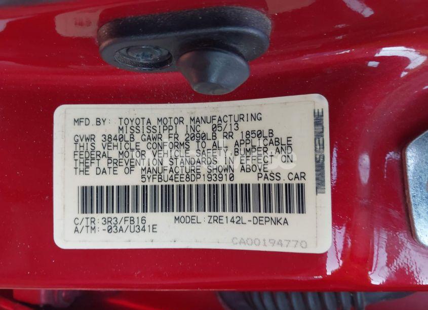 Photo 9 of 2013 Toyota Corolla LE (VIN 5YFBU4EE8DP193910)