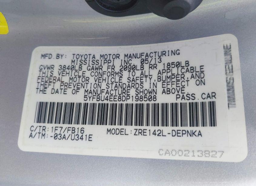 Photo 9 of 2013 Toyota Corolla LE (VIN 5YFBU4EE8DP198508)