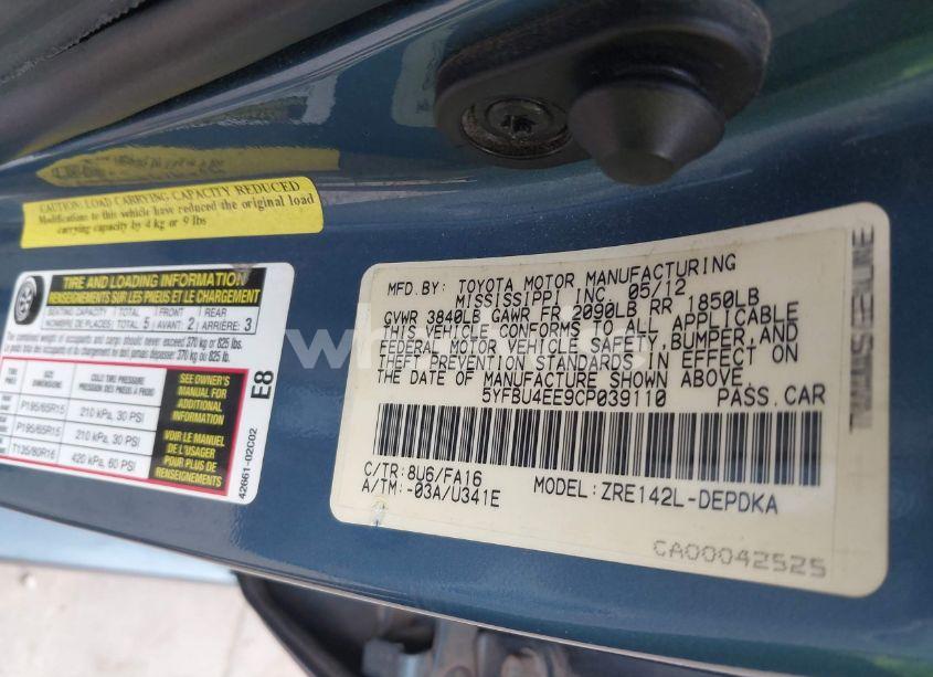 Photo 9 of 2012 Toyota Corolla L (VIN 5YFBU4EE9CP039110)