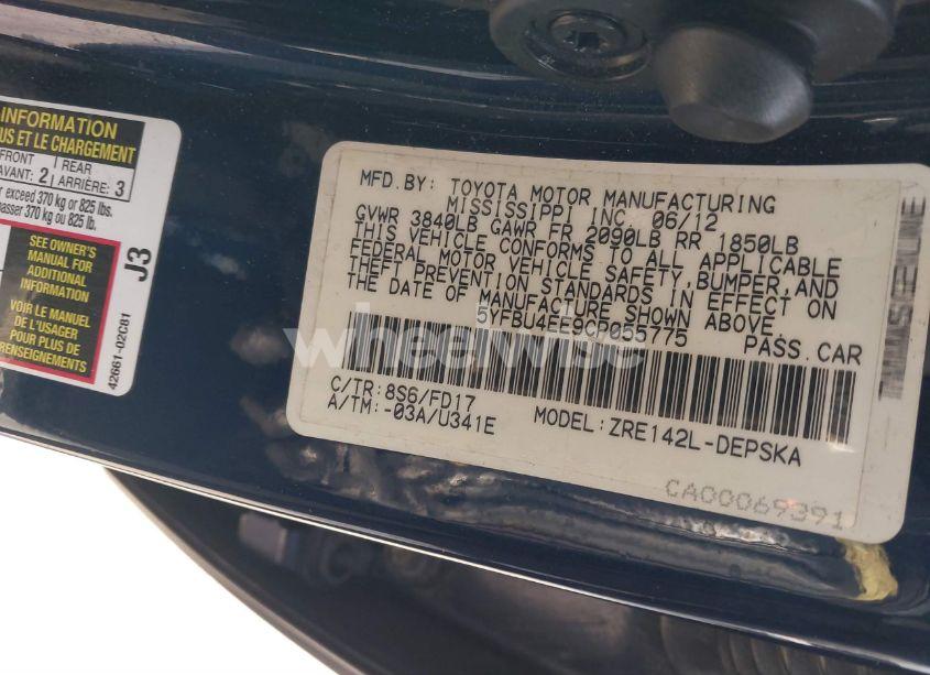 Photo 9 of 2012 Toyota Corolla S (VIN 5YFBU4EE9CP055775)