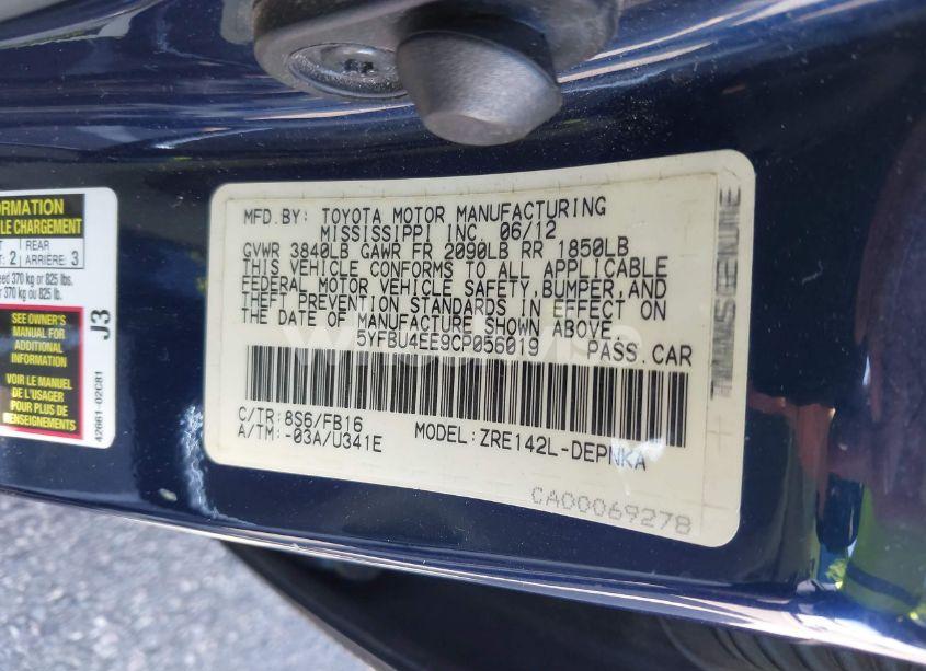 Photo 9 of 2012 Toyota Corolla LE (VIN 5YFBU4EE9CP056019)