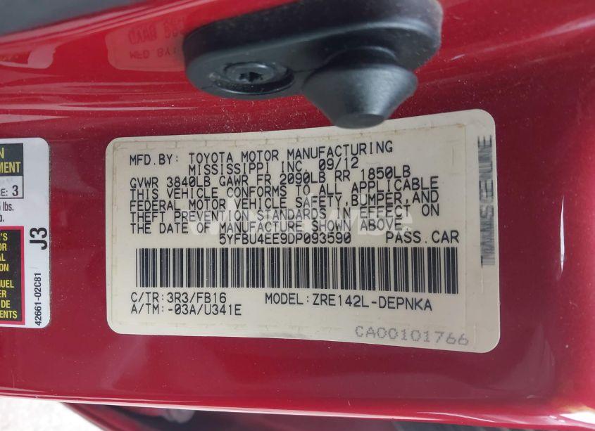 Photo 9 of 2013 Toyota Corolla LE (VIN 5YFBU4EE9DP093590)