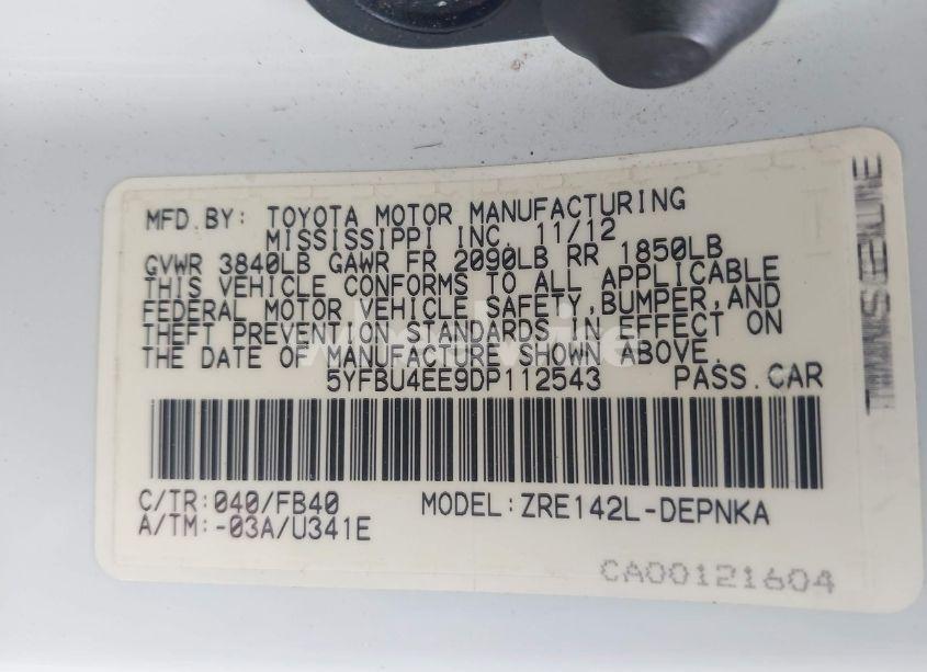 Photo 9 of 2013 Toyota Corolla LE (VIN 5YFBU4EE9DP112543)