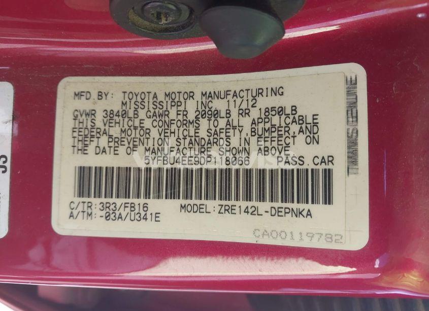 Photo 9 of 2013 Toyota Corolla LE (VIN 5YFBU4EE9DP118066)