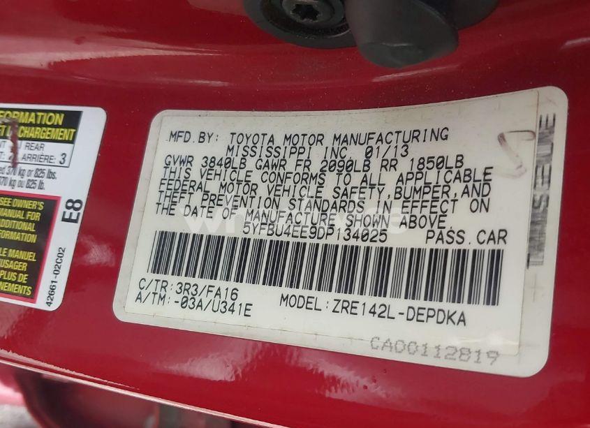 Photo 9 of 2013 Toyota Corolla L (VIN 5YFBU4EE9DP134025)