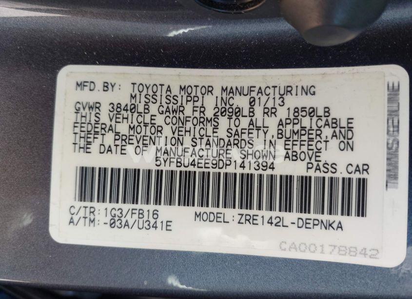 Photo 9 of 2013 Toyota Corolla LE (VIN 5YFBU4EE9DP141394)