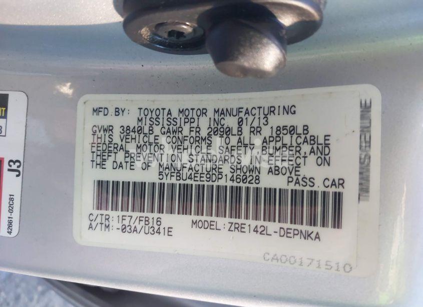 Photo 9 of 2013 Toyota Corolla LE (VIN 5YFBU4EE9DP146028)