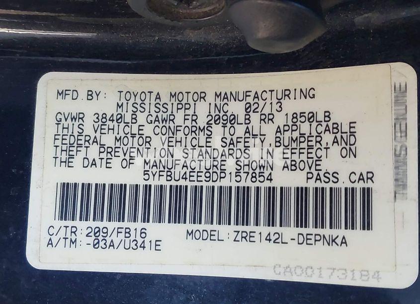 Photo 9 of 2013 Toyota Corolla LE (VIN 5YFBU4EE9DP157854)