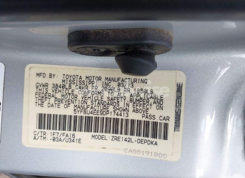 Photo 9 of 2013 Toyota Corolla L (VIN 5YFBU4EE9DP174413)