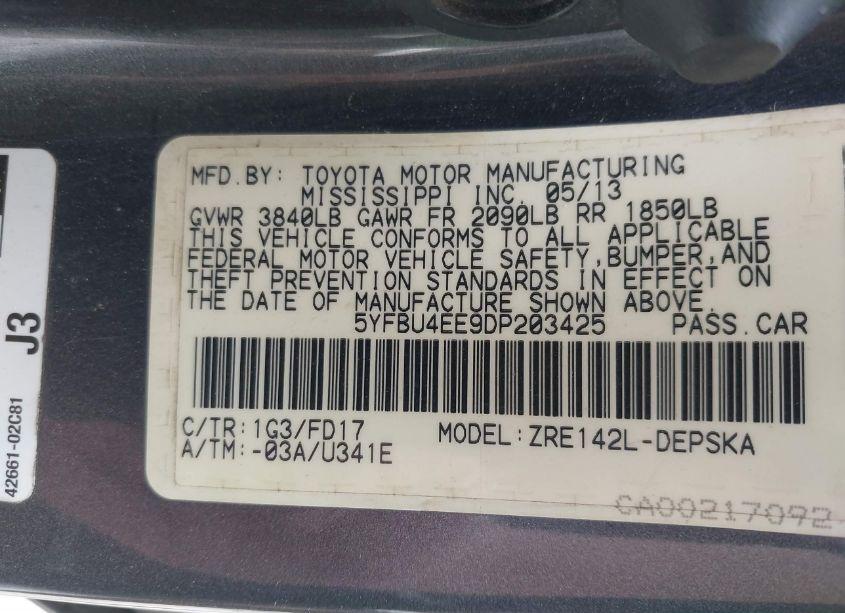 Photo 9 of 2013 Toyota Corolla S (VIN 5YFBU4EE9DP203425)