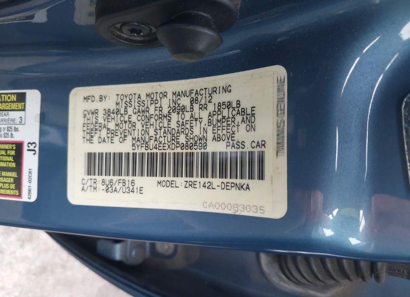 Photo 9 of 2013 Toyota Corolla LE (VIN 5YFBU4EEXDP080590)