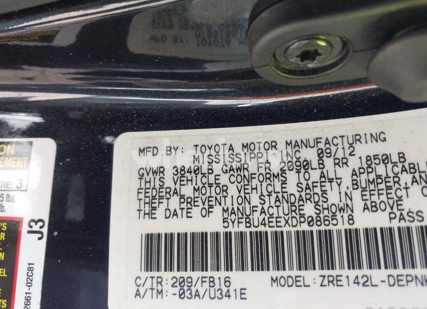 Photo 9 of 2013 Toyota Corolla LE (VIN 5YFBU4EEXDP086518)