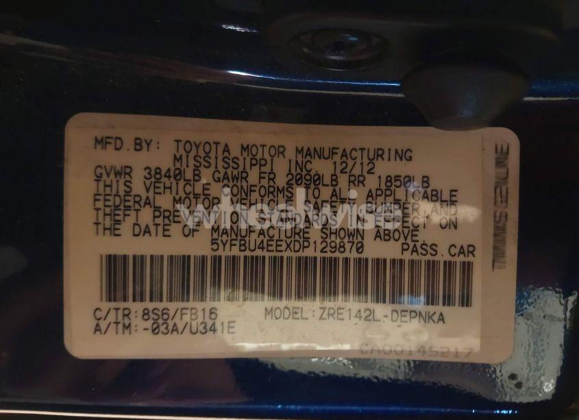 Photo 9 of 2013 Toyota Corolla LE (VIN 5YFBU4EEXDP129870)