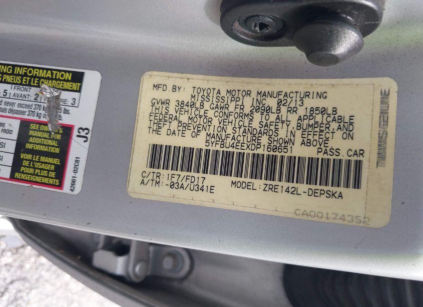 Photo 9 of 2013 Toyota Corolla S (VIN 5YFBU4EEXDP160651)