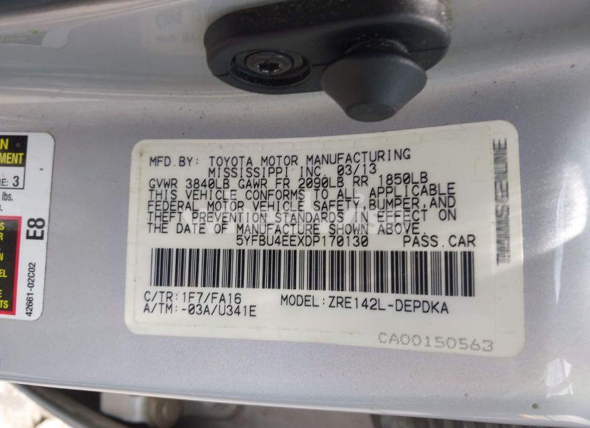 Photo 9 of 2013 Toyota Corolla L (VIN 5YFBU4EEXDP170130)