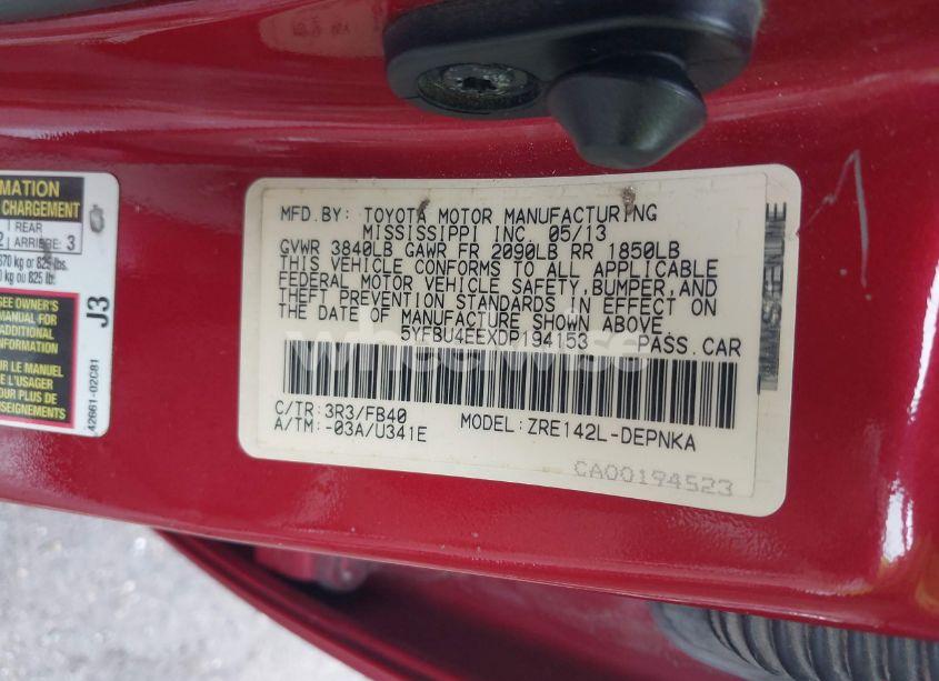 Photo 9 of 2013 Toyota Corolla L/LE/LE SPECIAL EDITION/S/S SPECIAL EDITION (VIN 5YFBU4EEXDP194153)