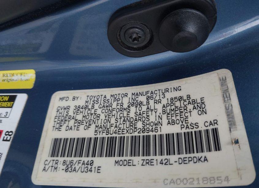 Photo 9 of 2013 Toyota Corolla L (VIN 5YFBU4EEXDP209461)