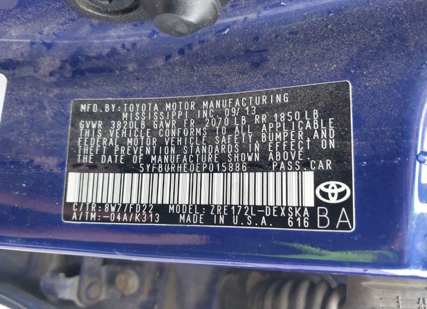 Photo 9 of 2014 Toyota Corolla S PLUS (VIN 5YFBURHE0EP015886)
