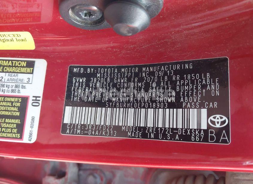 Photo 9 of 2014 Toyota Corolla S PLUS (VIN 5YFBURHE0EP018903)