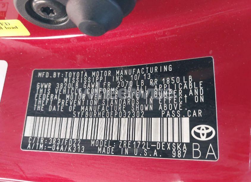 Photo 9 of 2014 Toyota Corolla S PLUS (VIN 5YFBURHE0EP032302)