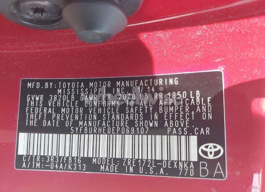 Photo 9 of 2014 Toyota Corolla LE (VIN 5YFBURHE0EP069107)