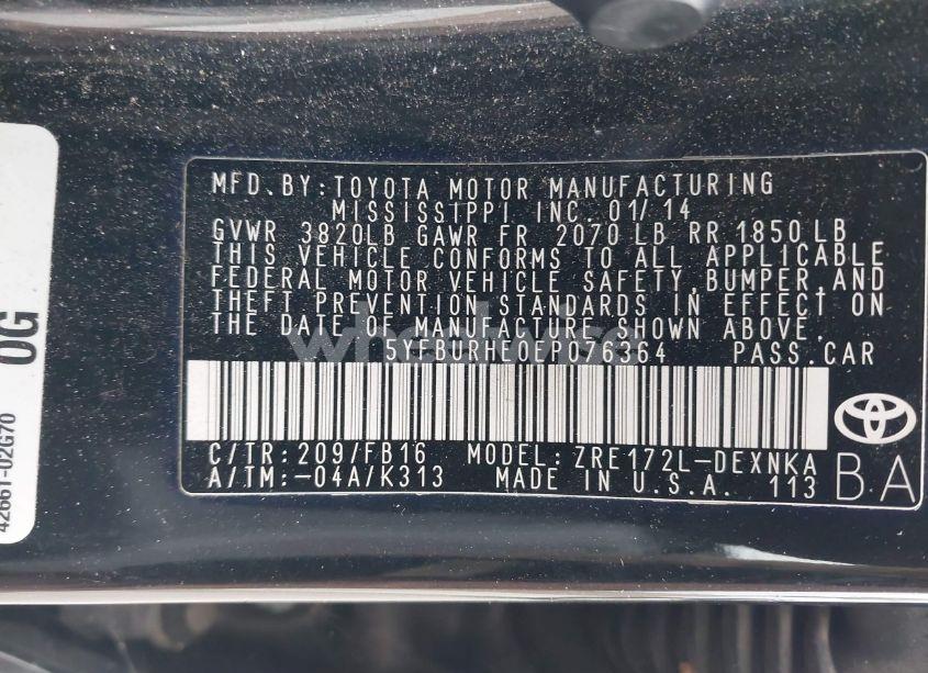 Photo 9 of 2014 Toyota Corolla LE (VIN 5YFBURHE0EP076364)