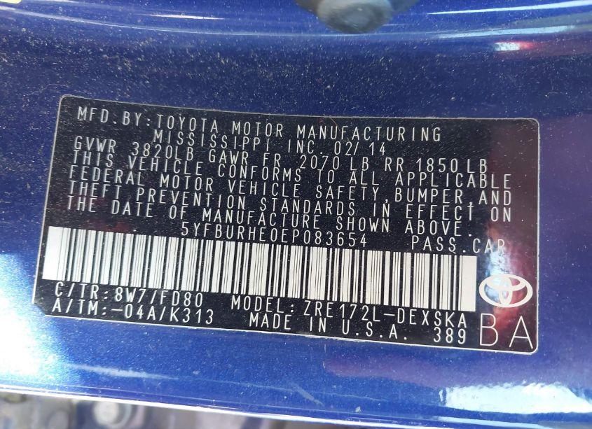 Photo 9 of 2014 Toyota Corolla L/LE/LE PLS/PRM/S/S PLS (VIN 5YFBURHE0EP083654)