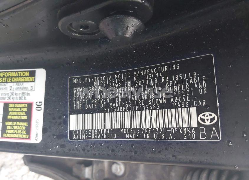 Photo 9 of 2014 Toyota Corolla LE (VIN 5YFBURHE0EP112585)