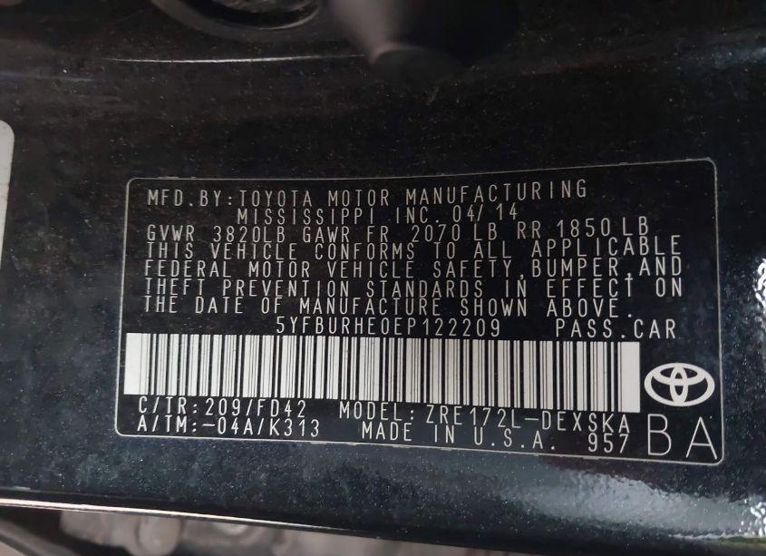 Photo 9 of 2014 Toyota Corolla S PLUS (VIN 5YFBURHE0EP122209)