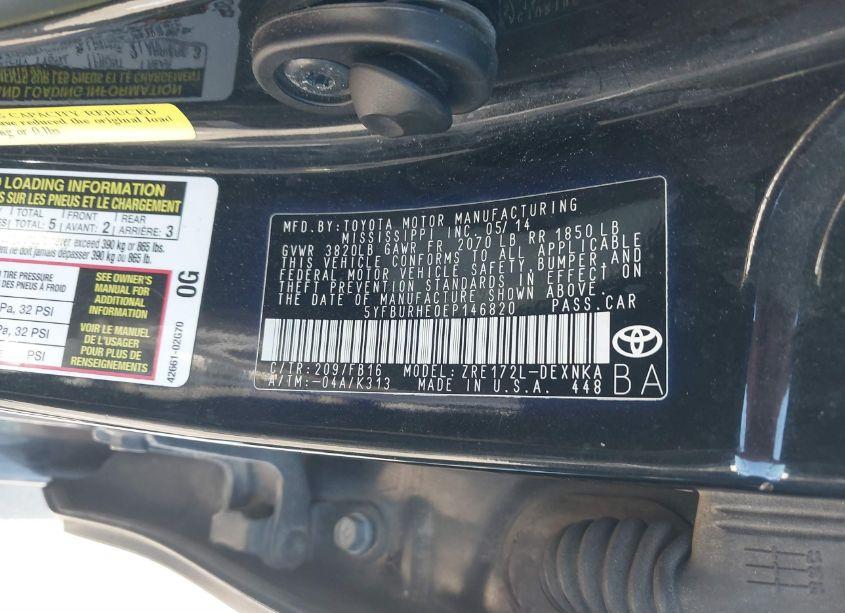 Photo 9 of 2014 Toyota Corolla LE (VIN 5YFBURHE0EP146820)