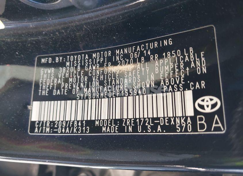 Photo 9 of 2014 Toyota Corolla LE (VIN 5YFBURHE0EP155940)