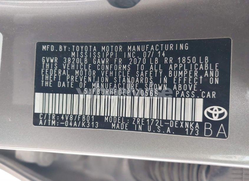 Photo 9 of 2014 Toyota Corolla LE (VIN 5YFBURHE0EP170566)