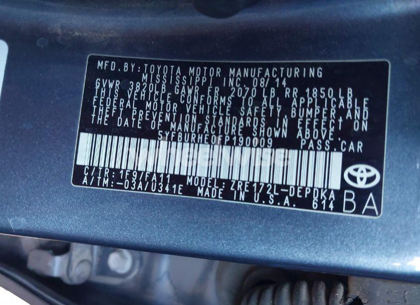 Photo 9 of 2015 Toyota Corolla L (VIN 5YFBURHE0FP190009)