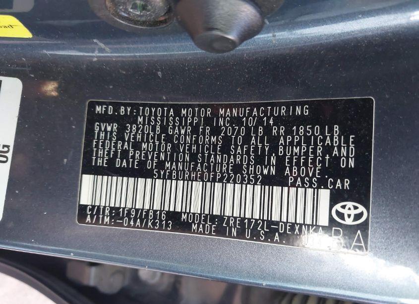 Photo 9 of 2015 Toyota Corolla LE PLUS (VIN 5YFBURHE0FP220352)