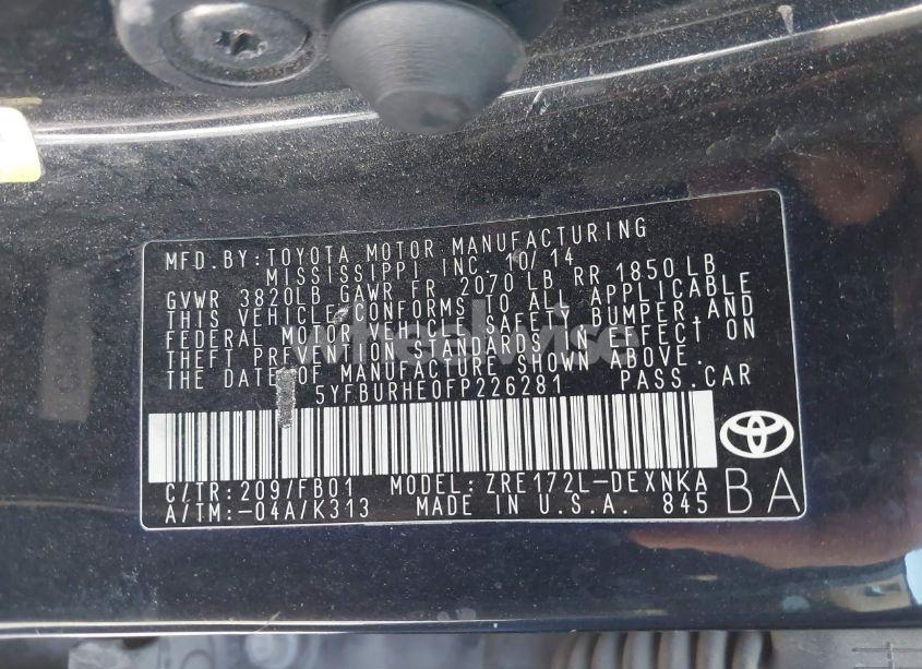 Photo 9 of 2015 Toyota Corolla LE (VIN 5YFBURHE0FP226281)