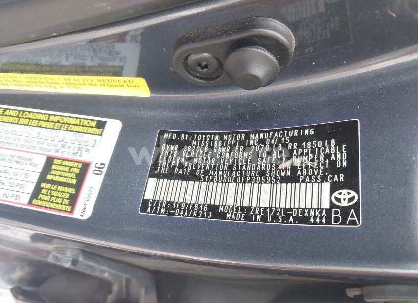 Photo 9 of 2015 Toyota Corolla LE (VIN 5YFBURHE0FP305952)