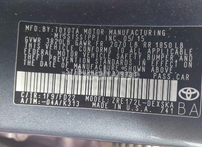 Photo 9 of 2015 Toyota Corolla S PLUS (VIN 5YFBURHE0FP329281)