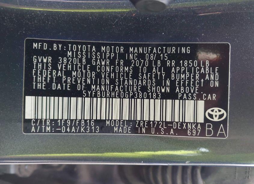 Photo 9 of 2016 Toyota Corolla LE (VIN 5YFBURHE0GP380183)