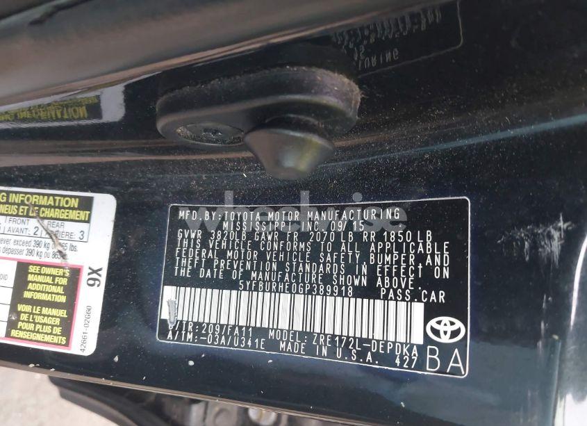 Photo 9 of 2016 Toyota Corolla L (VIN 5YFBURHE0GP389918)