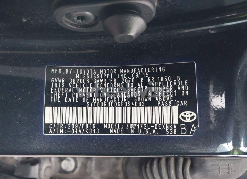 Photo 9 of 2016 Toyota Corolla LE (VIN 5YFBURHE0GP394083)