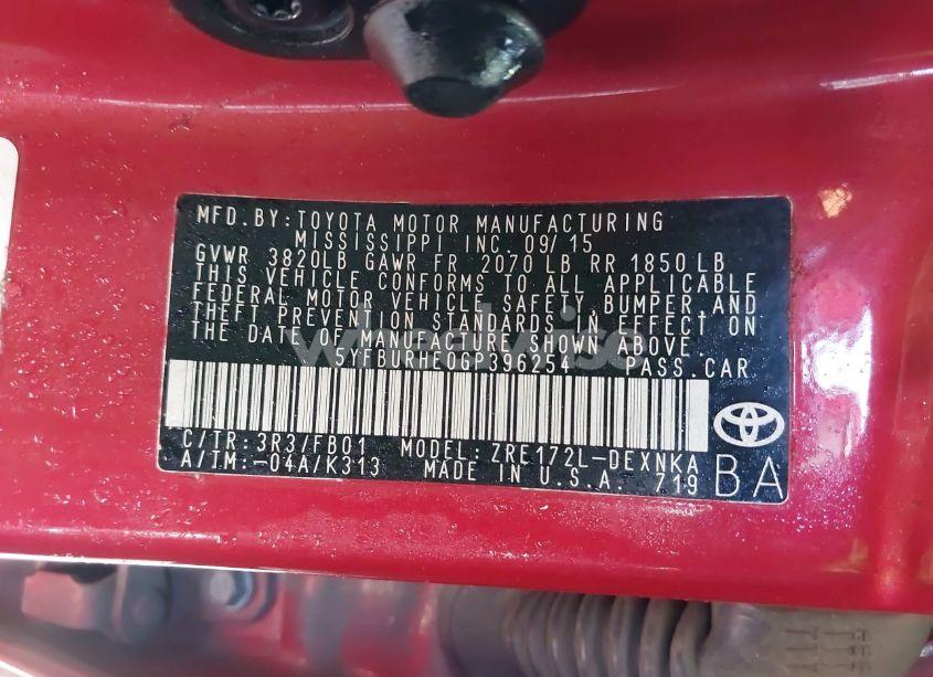 Photo 9 of 2016 Toyota Corolla LE (VIN 5YFBURHE0GP396254)